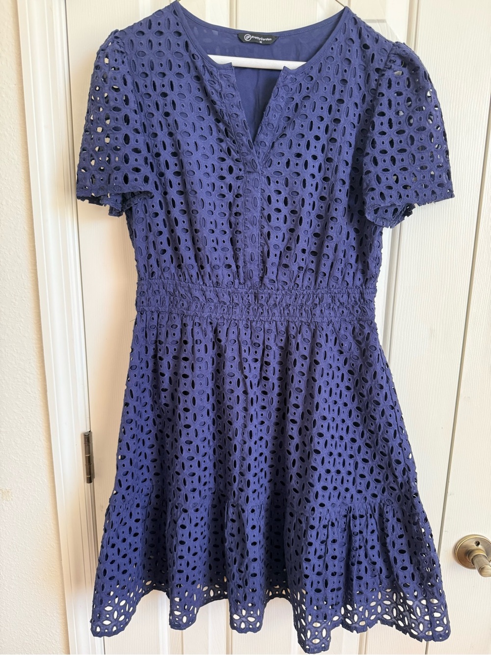 Eyelet Fit & Flare Dress in Navy by Papermoon